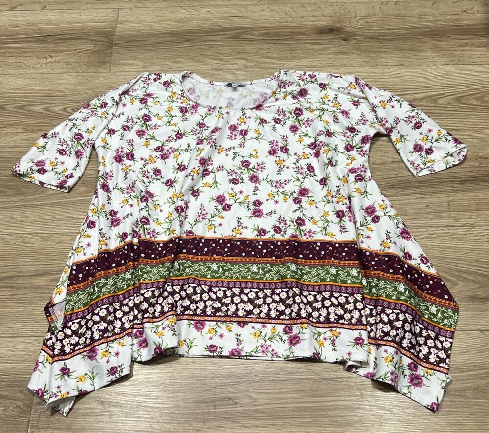White Birch Womens White Purple Floral Top Size S